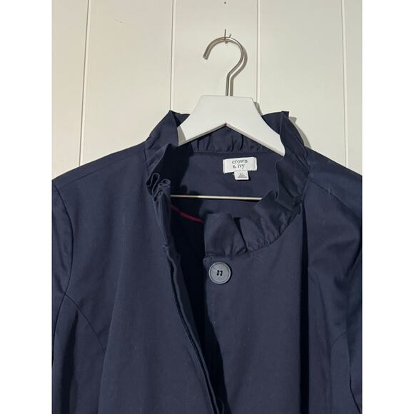 Crown & Ivy · XL · Cotton Blend · Ruffle Collar Swing Jacket · Navy Blue - Picture 2 of 8